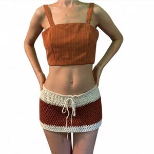Burnt orange boho pinstriped crop top S with back zipper